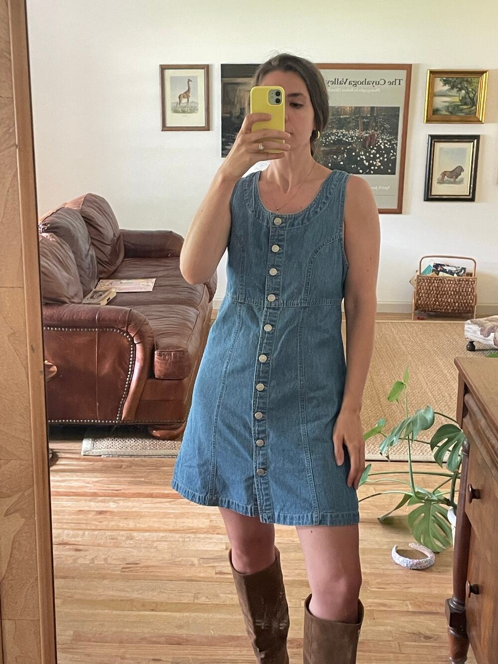 90s Vintage Denim Button Front Mini Dress - Picture 1 of 5